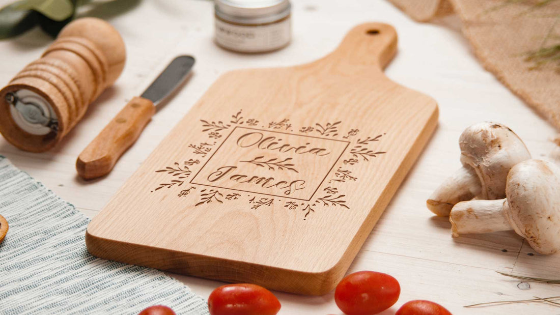 Cyanowood charcuterie board wreath engraving