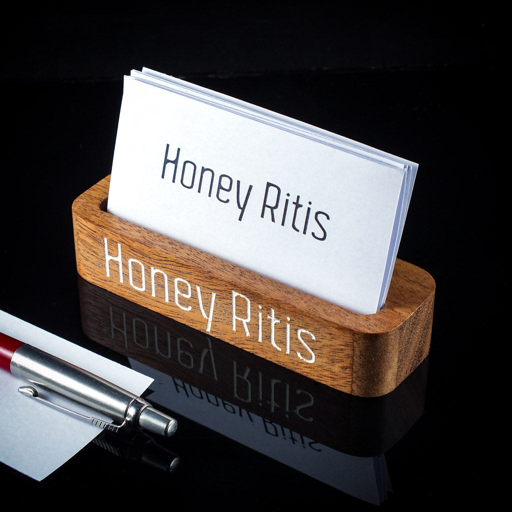 Business Card Holder for Desk Personalized - Mahogany Wood – Cyanowood